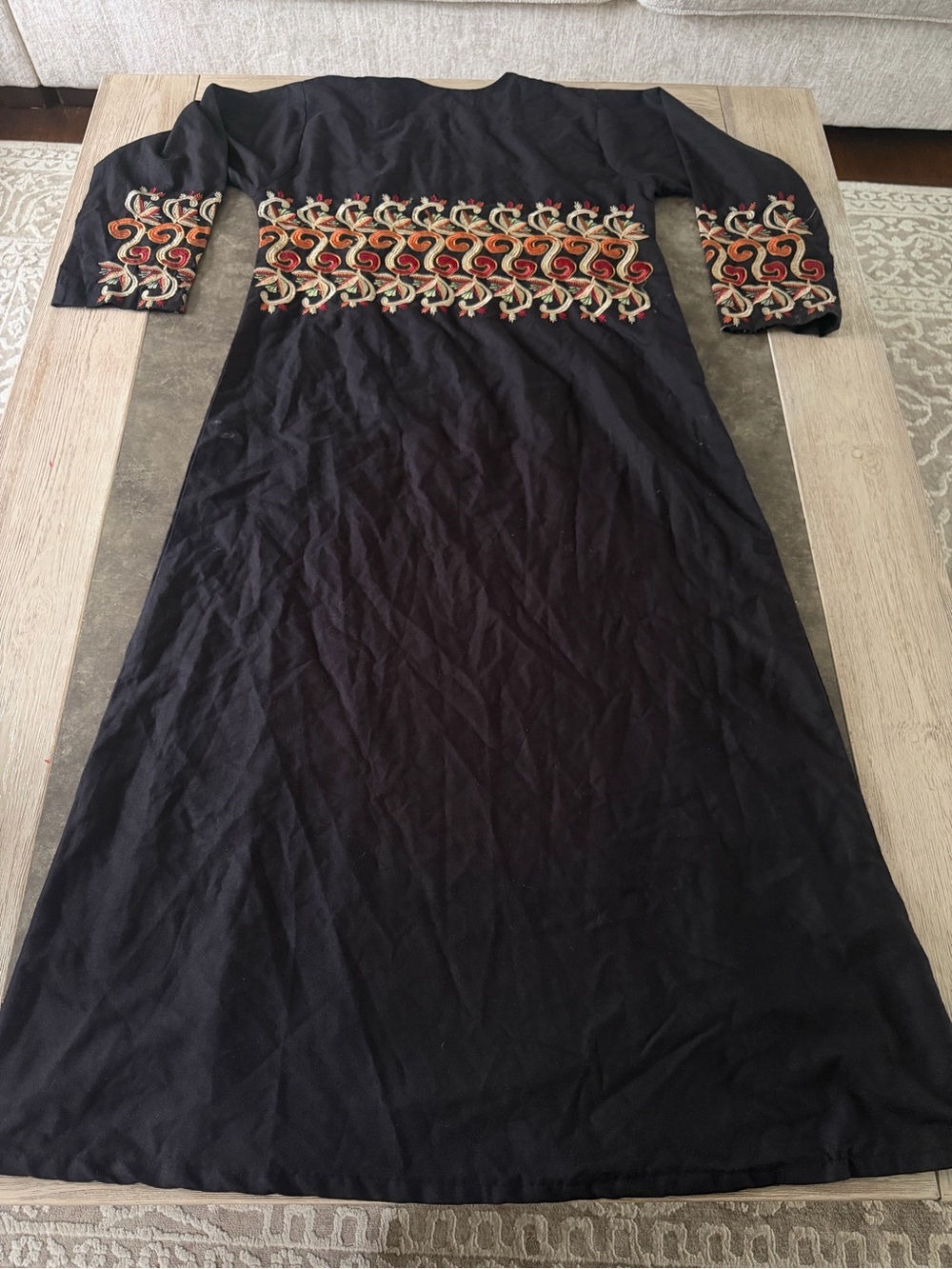 Galabiya kaftan Embroidered Black Maxi Dress with Red & Gold Accents - Picture 5 of 7